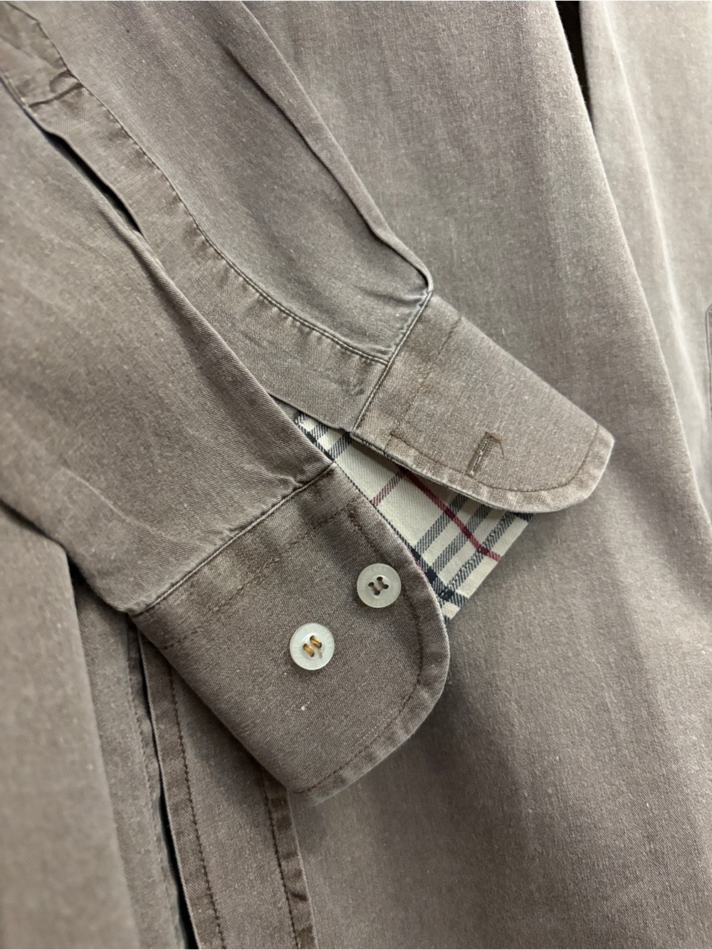 BURBERRY LONDON Made in UK Gray Cotton Stretch Nova Check Shirt Mens XXL - Picture 7 of 14